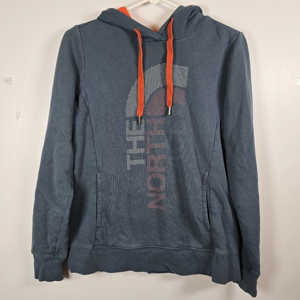 The North Face Women's Blue Hoodie with Orange Accents Sweatshirt Size M
